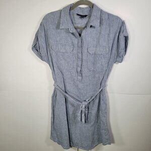 Banana Republic Women Light Blue Linen-Blend Shirt Dress With Belt Size S